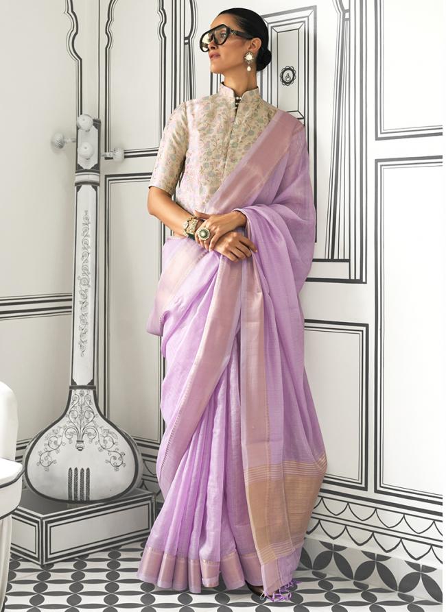 Moss Chiffon Lilac Casual Wear Weaving Saree